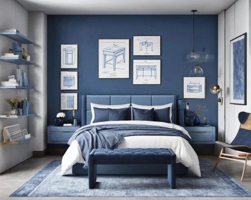 blue room,mazarine blue,blue lamp,bedroom,modern decor,boy's room picture,modern room,blue pillow,scandinavian style,guest room,blue painting,danish furniture,danish room,shades of blue,contemporary decor,watercolor blue,trend color,decorates,wall decor,wall,Unique,Design,Blueprint