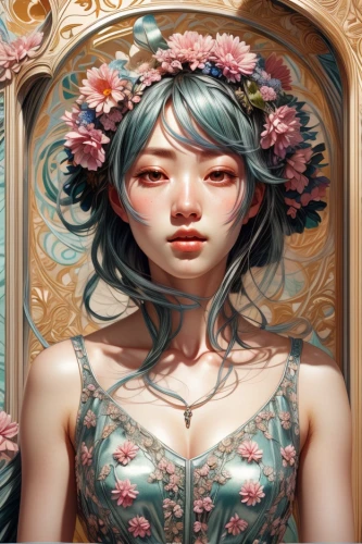 fantasy portrait,japanese floral background,flower fairy,girl in flowers,portrait background,blooming wreath,flower frame,wreath of flowers,girl in a wreath,peony frame,floral japanese,rococo,floral wreath,floral frame,sakura wreath,flora,mint blossom,camellia,chinese art,eglantine