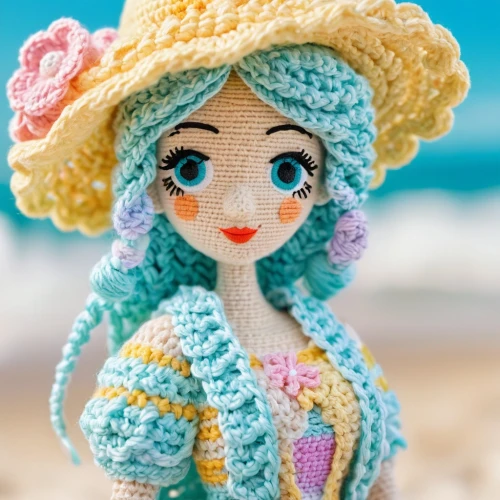 womans seaside hat,handmade doll,crochet pattern,cloth doll,the beach pearl,fashion doll,female doll,sewing pattern girls,fashion dolls,seaside daisy,beach background,vintage doll,worry doll,artist doll,dollhouse accessory,painter doll,doll paola reina,crochet,summer hat,doll figure,Conceptual Art,Fantasy,Fantasy 02