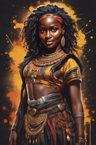 warrior woman,female warrior,african woman,maria bayo,african american woman,artemisia,nigeria woman,aborigine,elaeis,jaya,ancient egyptian girl,african art,afar tribe,african culture,afroamerican,black woman,fantasy portrait,african-american,girl in a historic way,afro-american,Photography,Cinematic