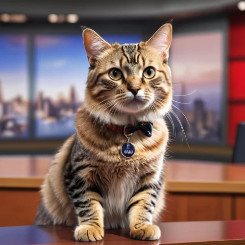 newsreader,newscaster,tv reporter,american wirehair,spokeswoman,american bobtail,cat european,tabby cat,tom cat,spokesperson,cat image,american shorthair,tabby,maincoon,american curl,cat,tagesschau,silver tabby,domestic short-haired cat,cat portrait,Photography,General,Realistic