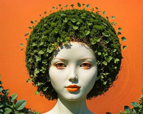 girl in a wreath,green wreath,head of lettuce,laurel wreath,tree crown,artificial hair integrations,spring crown,headpiece,broccoflower,dryad,blooming wreath,woman's hat,head woman,mother nature,autumn wreath,flora,garden sculpture,garden decoration,garden decor,greenery