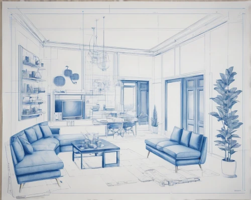 blue room,blueprint,living room,sitting room,livingroom,blue and white porcelain,blueprints,an apartment,interior design,apartment lounge,interiors,apartment,frame drawing,study room,furniture,white room,breakfast room,interior decoration,shabby-chic,sewing room,Unique,Design,Blueprint