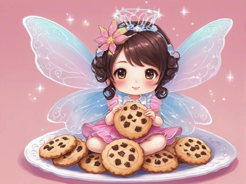 angel gingerbread,honmei choco,cookie,cookies,vanessa (butterfly),ricciarelli,macaroon,cocoa,macaron,butterfly background,miku maekawa,macaron pattern,pan dulce,gingerbread girl,cutout cookie,child fairy,little girl fairy,little angel,heart cookies,royal icing cookies,Illustration,Japanese style,Japanese Style 09