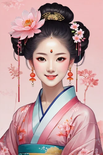 geisha,geisha girl,hanbok,mukimono,spring festival,jeongol,korean culture,japanese woman,oriental princess,plum blossoms,motsunabe,japanese art,goki,oriental girl,taiwanese opera,plum blossom,kimono,asian woman,chinese art,songpyeon,Illustration,Japanese style,Japanese Style 04