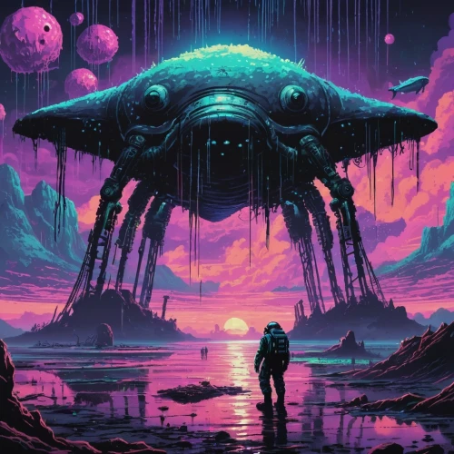 alien world,alien planet,cuthulu,sci-fi,sci - fi,ufo,acid lake,scifi,sci fi,apiarium,vast,sci fiction illustration,futuristic landscape,cg artwork,colony,cyberpunk,alien ship,ufos,extraterrestrial,lagoon,Unique,Pixel,Pixel 04