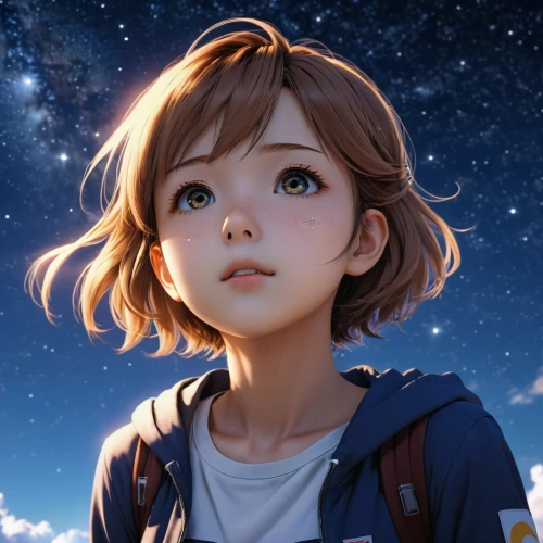 looking up,violet evergarden,star sky,falling star,falling stars,starry sky,sky,cg artwork,starry,astronomer,stargazing,worried girl,portrait background,astronaut,cinnamon girl,moon and star background,astronomical,night sky,children's background,constellation,Photography,General,Realistic