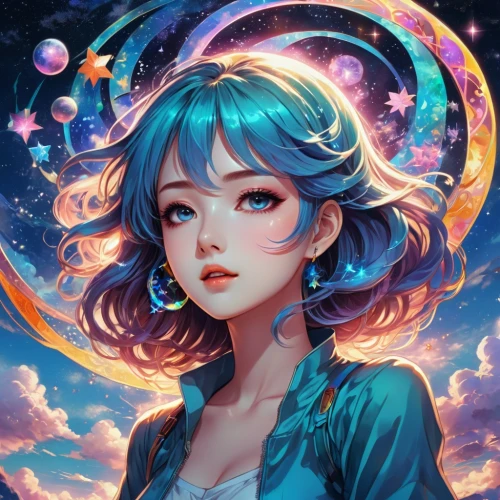 zodiac sign libra,fairy galaxy,zodiac sign gemini,fantasy portrait,luna,virgo,celestial,lunar,hatsune miku,aurora,andromeda,galaxy,sky rose,uranus,cosmos,horoscope libra,astronomer,aquarius,falling stars,nami,Illustration,Realistic Fantasy,Realistic Fantasy 39