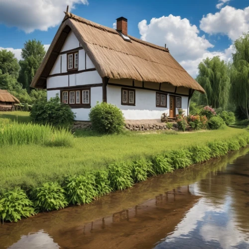 danish house,fisherman's house,traditional house,home landscape,water mill,uckermark,thatched cottage,country cottage,dutch landscape,frisian house,moated,wooden house,half-timbered house,house with lake,northern germany,dutch mill,farm house,house by the water,polder,rural landscape,Photography,General,Realistic