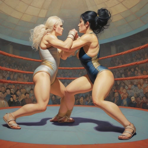 striking combat sports,combat sport,folk wrestling,chess boxing,pankration,boxing ring,sparring,mixed martial arts,savate,mma,wrestle,lucha libre,fight,boxing gloves,professional boxing,muay thai,wrestler,pin-up girls,grappling,competing,Illustration,Realistic Fantasy,Realistic Fantasy 05