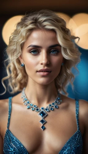 elsa,necklace,blue enchantress,cinderella,pearl necklace,fantasy portrait,jeweled,jewelry,gift of jewelry,blonde woman,pixie-bob,chrystal,bridal jewelry,jewelry store,jewlry,marylyn monroe - female,fantasy woman,pixie,celtic woman,image manipulation,Photography,General,Cinematic
