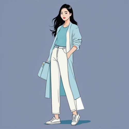 fashion vector,hanbok,fashion sketch,woman in menswear,fashion illustration,fashionable girl,mulan,denim jumpsuit,fashion girl,ao dai,vector girl,flat blogger icon,anime japanese clothing,women fashion,coat color,long coat,light blue,teal blue asia,white coat,summer coat,Illustration,Vector,Vector 01