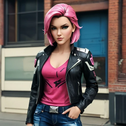 leather jacket,barbie,realdoll,pink leather,biker,female doll,bolero jacket,jacket,punk,hip rose,harley,nora,catwoman,actionfigure,3d model,action figure,fashion dolls,barbie doll,3d figure,pink hat,Photography,General,Commercial