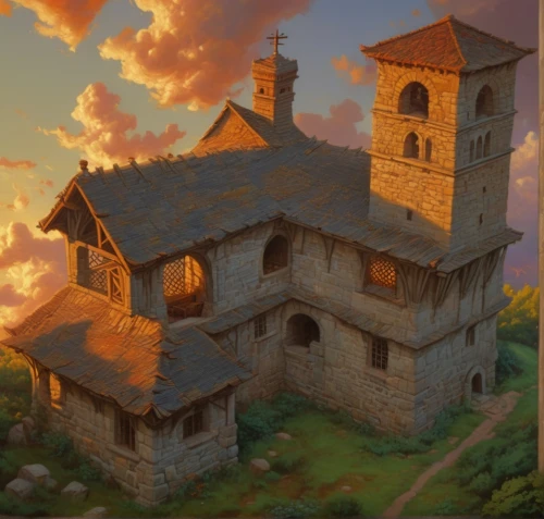 church painting,meteora,monastery,wooden church,medieval architecture,little church,mountain settlement,church faith,peter-pavel's fortress,sunken church,medieval town,church towers,fortified church,witch's house,church,risen church,ancient house,medieval castle,black church,cathedral,Conceptual Art,Fantasy,Fantasy 01