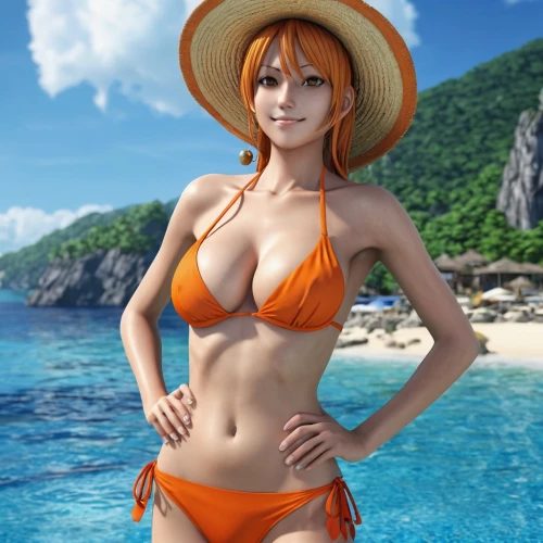 nami,one-piece swimsuit,orange,straw hat,asuka langley soryu,beach background,sun hat,portofino,summer hat,high sun hat,one piece,summer swimsuit,sailing orange,mock sun hat,orange color,summer background,maci,mikuru asahina,swimsuit,orange bay,Photography,General,Realistic