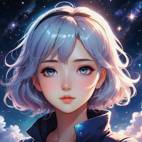 rei ayanami,astronomer,galaxy,starry sky,star sky,starry,luna,meteora,celestial,piko,sky,falling stars,fairy galaxy,falling star,constellation,portrait background,night sky,aurora,lunar,stargazing,Illustration,Realistic Fantasy,Realistic Fantasy 15