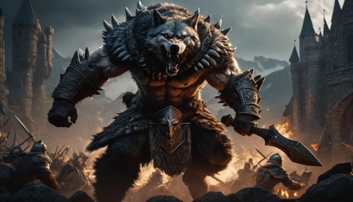 massively multiplayer online role-playing game,warrior and orc,warlord,bronze horseman,orc,barbarian,heroic fantasy,northrend,werewolf,raider,howling wolf,wolf hunting,norse,minotaur,fantasy warrior,kadala,leopard's bane,yuvarlak,werewolves,the wolf pit,Photography,General,Fantasy