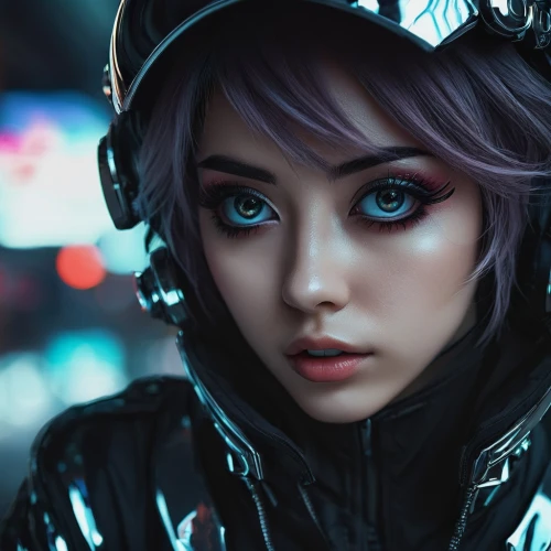 cyberpunk,fantasy portrait,scifi,anime girl,cyber,violet eyes,futuristic,echo,operator,ultraviolet,retro girl,violet,realdoll,cyborg,3d fantasy,persona,anime 3d,lenses,full hd wallpaper,girl portrait,Photography,Documentary Photography,Documentary Photography 08