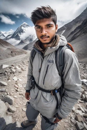 mountain guide,hiking equipment,high-altitude mountain tour,mountaineer,leh,trekking,geologist,free wilderness,mountain hiking,backpacker,backpacking,devikund,north face,ultramarathon,wildlife biologist,dufour peak,towards the top of man,adventurer,everest region,trekking poles,Photography,Realistic