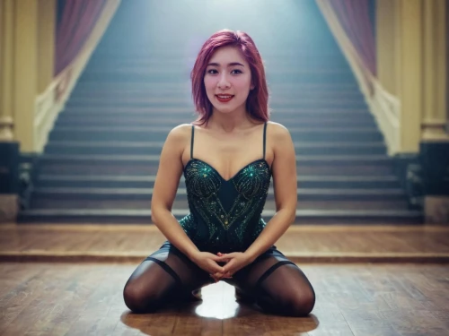 neo-burlesque,vintage asian,burlesque,agent provocateur,asian vision,poison ivy,phuquy,velvet elke,queen cage,asian woman,dress to the floor,su yan,antique background,kneel,mary jane,asian girl,jasmine virginia,sitting on a chair,retro woman,girl on the stairs