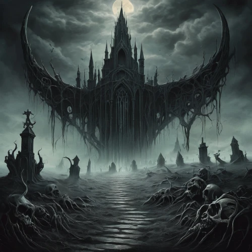 haunted cathedral,gothic architecture,gothic style,gothic,ghost castle,dark gothic mood,castle of the corvin,gothic church,haunted castle,necropolis,dark art,dark world,hall of the fallen,blood church,sepulchre,the black church,mortuary temple,purgatory,witch house,nidaros cathedral,Illustration,Black and White,Black and White 07