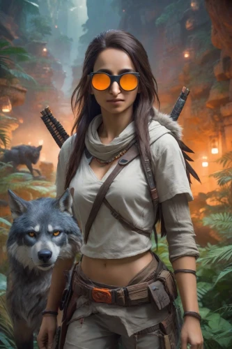 lara,fantasy picture,eye protection,huntress,bird box,game art,fantasy portrait,adventurer,pocahontas,renegade,female warrior,wolf bob,biologist,rosa ' amber cover,mercenary,game illustration,bohemian shepherd,wolf hunting,portrait background,katniss,Photography,Realistic