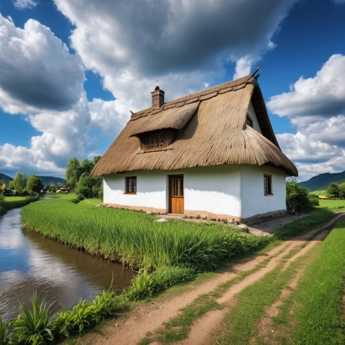 thatched cottage,traditional house,home landscape,danish house,thatched roof,country cottage,carpathians,ancient house,russian folk style,house with lake,small house,frisian house,house insurance,wooden house,little house,straw hut,fisherman's house,thatch roof,half-timbered house,thatch roofed hose,Photography,General,Realistic