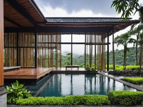 asian architecture,pool house,tropical house,landscape designers sydney,zen garden,landscape design sydney,infinity swimming pool,corten steel,timber house,roof landscape,bamboo plants,garden design sydney,outdoor pool,southeast asia,vietnam,luxury property,feng shui golf course,holiday villa,singapore,valdivian temperate rain forest,Photography,General,Realistic