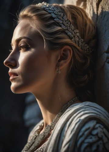 game of thrones,celtic queen,diadem,princess' earring,joan of arc,accolade,games of light,half profile,elsa,elaeis,the snow queen,regal,head woman,a princess,queen crown,king arthur,the crown,semi-profile,white rose snow queen,queen s,Photography,General,Fantasy