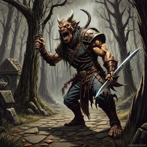 barbarian,massively multiplayer online role-playing game,dane axe,splitting maul,devilwood,warrior and orc,dwarf sundheim,druid,minotaur,fantasy warrior,heroic fantasy,dark elf,game illustration,kobold,warlord,dunun,woodsman,pall-bearer,orc,lone warrior