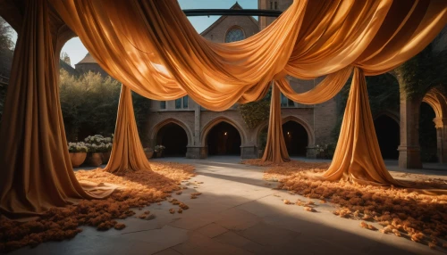 a curtain,orange robes,theater curtain,curtain,hall of the fallen,theatre curtains,theater curtains,stage curtain,golden weddings,knight tent,curtains,dandelion hall,gold castle,rolls of fabric,golden wreath,alcazar of seville,parchment,golden autumn,dried petals,drapes,Photography,General,Fantasy
