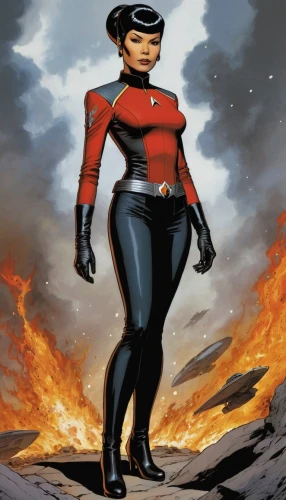 woman fire fighter,red super hero,darth talon,captain marvel,wasp,red chief,fire planet,andromeda,magma,head woman,firestar,candela,sci fiction illustration,dry suit,two-point-ladybug,wetsuit,scorch,rosa ' amber cover,nova,fire fighter,Illustration,American Style,American Style 06