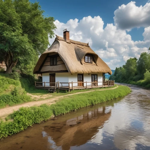 thatched cottage,frisian house,traditional house,dutch landscape,fisherman's house,danish house,country cottage,the netherlands,house by the water,home landscape,wooden house,summer cottage,water mill,miniature house,country house,small house,little house,half-timbered house,house with lake,münsterland,Photography,General,Realistic