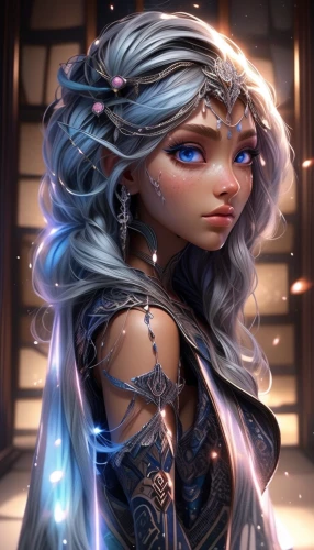 fantasy portrait,blue enchantress,ice queen,elsa,winterblueher,the snow queen,violet head elf,cg artwork,custom portrait,portrait background,aurora,elven,show off aurora,sorceress,mezzelune,mystical portrait of a girl,fantasia,zodiac sign libra,elza,fantasy art