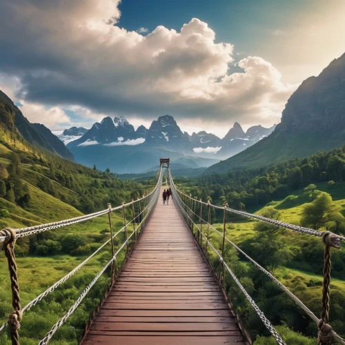 wooden bridge,scenic bridge,hanging bridge,suspension bridge,berchtesgaden national park,northern norway,rope bridge,landscape mountains alps,landscape photography,landscapes beautiful,landscape background,walkway,hiking path,dolomites,beautiful landscape,the mystical path,nature landscape,footbridge,mountainous landscape,bernese alps,Photography,General,Realistic