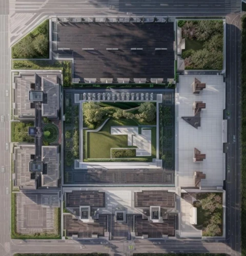 stalin skyscraper,russian pyramid,paved square,view from above,from above,roof landscape,bird's-eye view,suburban,autostadt wolfsburg,villa farnesina,reichstag,the center of symmetry,louvre,roof garden,chancellery,wolfsburg,flat roof,urban design,helipad,malmö,Landscape,Landscape design,Landscape Plan,Park Design