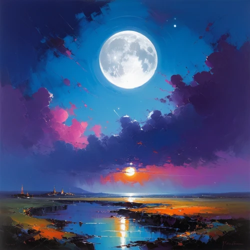 moonlit night,moonrise,moonlit,lunar landscape,moonlight,purple moon,sailing blue purple,blue moon,moon and star background,moon night,hanging moon,sea night,full moon,landscape background,big moon,purple landscape,moon,blue moon rose,moon at night,evening atmosphere,Conceptual Art,Sci-Fi,Sci-Fi 22