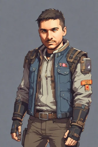 combat medic,policeman,medic,cargo pants,officer,glider pilot,coveralls,admiral von tromp,general,military person,cadet,police officer,a uniform,mercenary,lando,general hazard,scout,yuri gagarin,the sandpiper general,engineer,Digital Art,Pixel