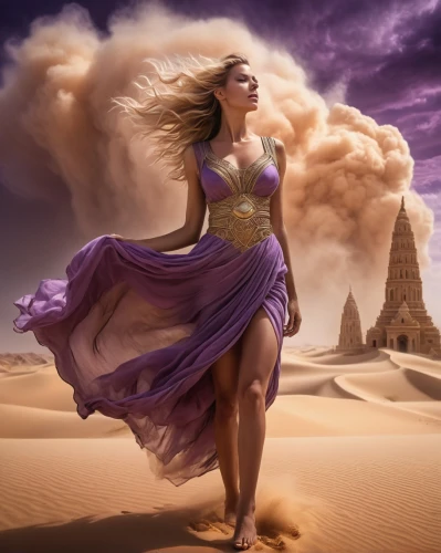 girl on the dune,fantasy picture,sandstorm,little girl in wind,desert background,fantasy art,purple landscape,photo manipulation,sand timer,photoshop manipulation,burning man,world digital painting,purple pageantry winds,desert rose,divine healing energy,belly dance,image manipulation,desert landscape,wind warrior,capture desert,Photography,General,Cinematic