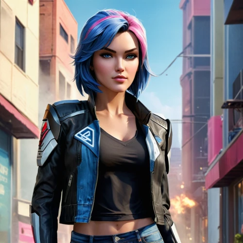 cg artwork,renegade,punk,bolero jacket,jean jacket,main character,game illustration,action-adventure game,nova,mobile video game vector background,leather jacket,game art,nora,background images,lis,jacket,pixie-bob,denim jacket,biker,game character,Photography,General,Commercial