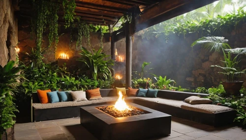 ubud,fireplaces,cabana,landscape lighting,outdoor sofa,fireplace,outdoor furniture,fire place,garden decor,bali,tropical jungle,garden design sydney,patio,landscape design sydney,tropical house,eco hotel,exotic plants,boutique hotel,outdoor dining,landscape designers sydney,Photography,General,Realistic