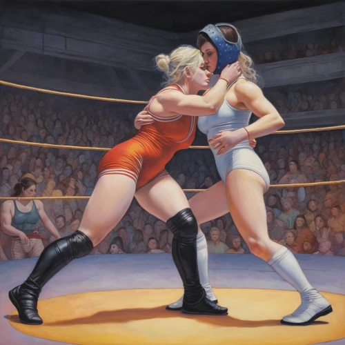 striking combat sports,combat sport,folk wrestling,boxing ring,wrestler,wrestling,roller derby,lucha libre,wrestle,wrestlers,mma,pin-up girls,traditional sport,catch wrestling,mixed martial arts,knockout punch,chess boxing,professional boxing,1940 women,greco-roman wrestling,Illustration,Realistic Fantasy,Realistic Fantasy 05
