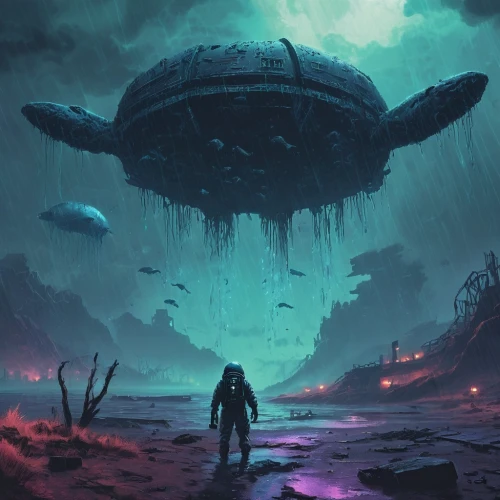 ufo,cuthulu,alien world,alien planet,ufos,sci fiction illustration,airships,mushroom island,mushroom landscape,apiarium,undersea,alien ship,jellyfish,ufo intercept,game art,the bottom of the sea,acid lake,wither,nautilus,deep sea,Unique,Pixel,Pixel 04