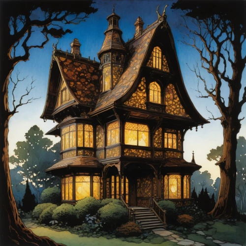 witch's house,witch house,house silhouette,crooked house,house in the forest,tree house,little house,studio ghibli,fairy house,bird house,house painting,houses clipart,doll's house,ancient house,the haunted house,wooden house,knight house,cottage,half-timbered house,lonely house,Illustration,Realistic Fantasy,Realistic Fantasy 04