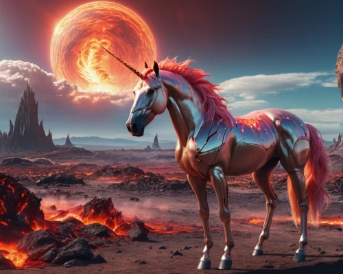 fire horse,unicorn background,colorful horse,fire planet,fantasy picture,unicorn art,painted horse,equine,dream horse,carnival horse,weehl horse,wild horse,fantasy art,wild horses,flaming mountains,alpha horse,scorched earth,equines,pegasus,sagittarius,Photography,General,Realistic