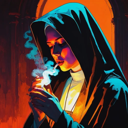 nun,the nun,the prophet mary,smoking girl,nuns,monk,vector illustration,jedi,priest,praying woman,smoke background,mary 1,vector art,geisha,digital illustration,maryjane,woman praying,monks,cg artwork,mary jane,Illustration,Paper based,Paper Based 19