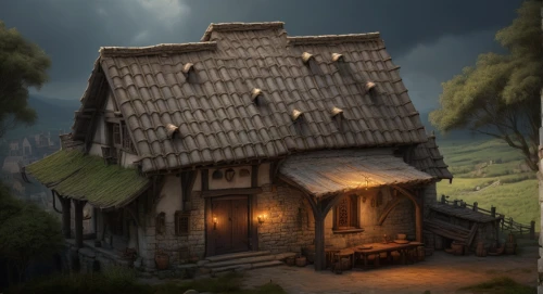 wooden house,wooden hut,witch's house,ancient house,wooden houses,small house,little house,traditional house,tavern,lonely house,straw hut,log home,thatched cottage,log cabin,witch house,thatch roof,half-timbered house,fisherman's house,house roofs,crispy house,Conceptual Art,Fantasy,Fantasy 01