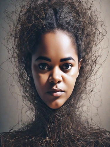 artificial hair integrations,mystical portrait of a girl,photo manipulation,image manipulation,photoshop manipulation,african american woman,management of hair loss,aborigine,ethiopian girl,afro-american,bough,photomanipulation,african woman,afroamerican,portrait photography,black woman,the long-hair cutter,head woman,portrait background,retouching,Photography,Cinematic