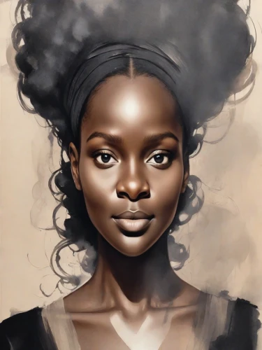 african woman,african american woman,afro-american,afro american girls,black woman,afro american,black skin,digital painting,nigeria woman,african art,afroamerican,girl portrait,beautiful african american women,woman portrait,maria bayo,fashion illustration,world digital painting,fantasy portrait,mystical portrait of a girl,african,Photography,Cinematic