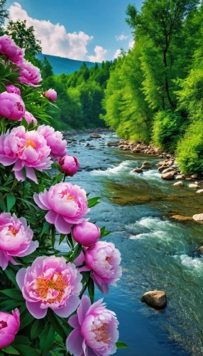 splendor of flowers,landscape rose,blooming roses,spring nature,flower water,flower background,noble roses,beauty in nature,wild roses,background view nature,beautiful landscape,spring background,nature landscape,beautiful flowers,pink water lilies,colorful roses,river landscape,japanese anemone,beautiful flower,pink roses,Photography,General,Realistic